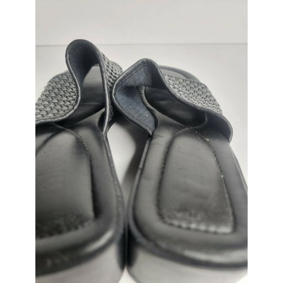 Nicole Womens Slip ons Sandals Black Woven Strap Chunky Heel - Picture 6 of 8